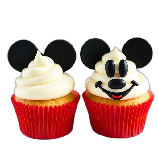 food, 3d render, photorealistic, two, cupcakes, white, frosting, red transparent PNG cut-out