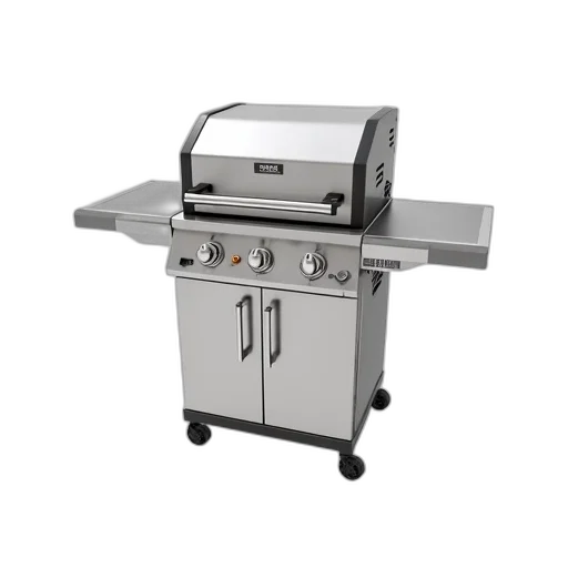 3d render, stainless, steel, commercial, grill, two, burners, each transparent PNG cut-out