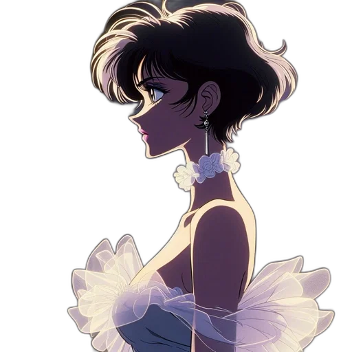 dress, crown, flower, anime, concept art, cartoon, watercolor, pastel transparent PNG cut-out