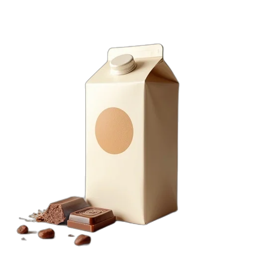 food, bottle, 3d render, earth tones, milk, carton, chocolate, label transparent PNG cut-out