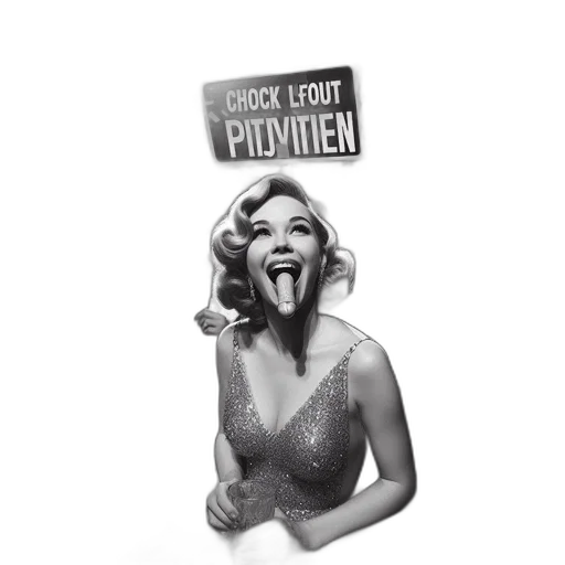 black, white, photo, shows, woman, laughing, wearing, sparkly transparent PNG cut-out