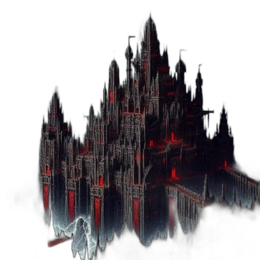 concept art, fantasy art, pixel art, cyberpunk, fog, fire, city street, red transparent PNG cut-out