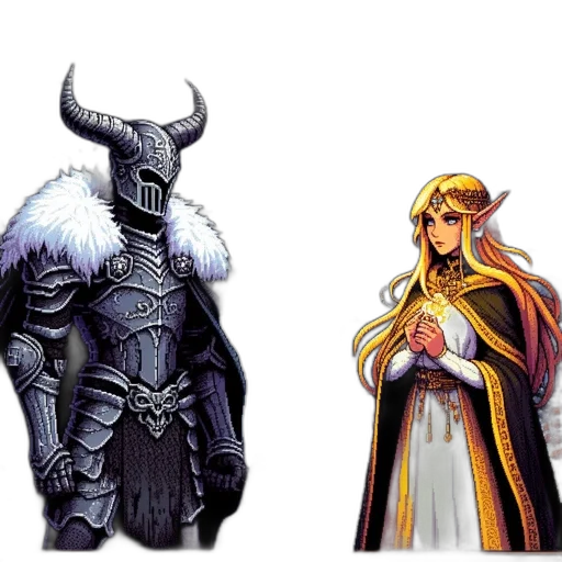 fantasy art, concept art, pixel art, comic book art, monochrome, dark, armored, figure transparent PNG cut-out