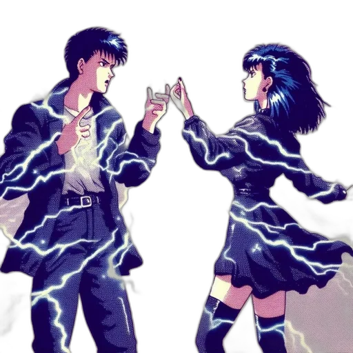 jacket, dress, comic book art, anime, concept art, vaporwave, neon lights, fire transparent PNG cut-out