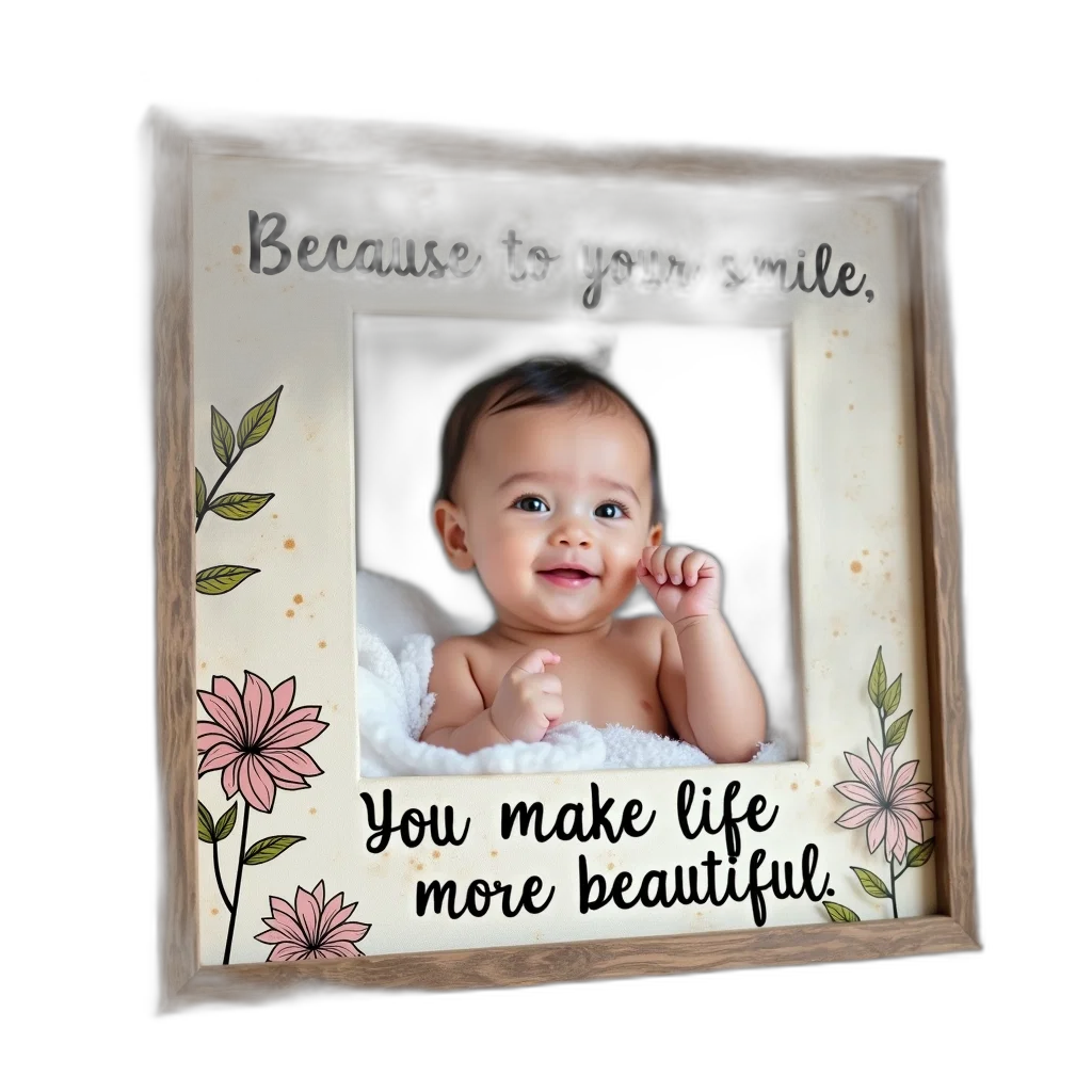 jewelry, photorealistic, 3d render, framed, picture, baby, phrase, because transparent PNG cut-out