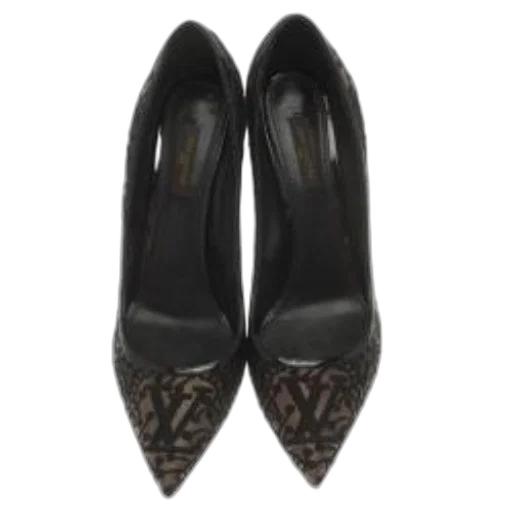 shoes, pair, black, high-heeled, patterned, toe, area transparent PNG cut-out