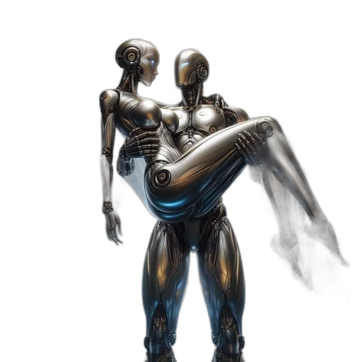 robot, weapon, concept art, cyberpunk, fantasy art, comic book art, outer space, golden transparent PNG cut-out
