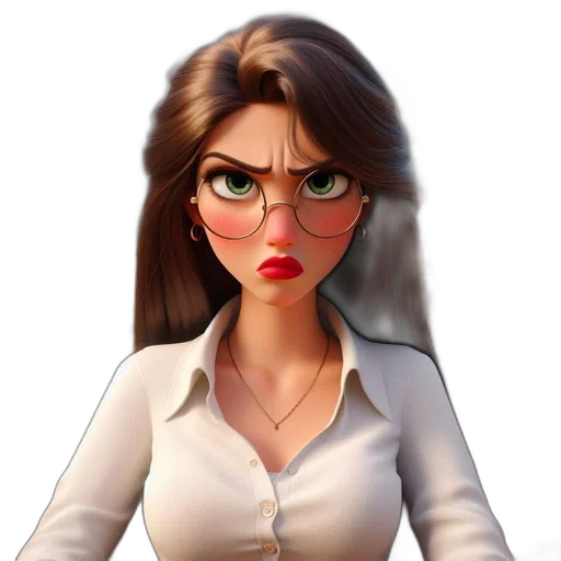 staff, face, cartoon, 3d render, photorealistic, concept art, animated, female transparent PNG cut-out