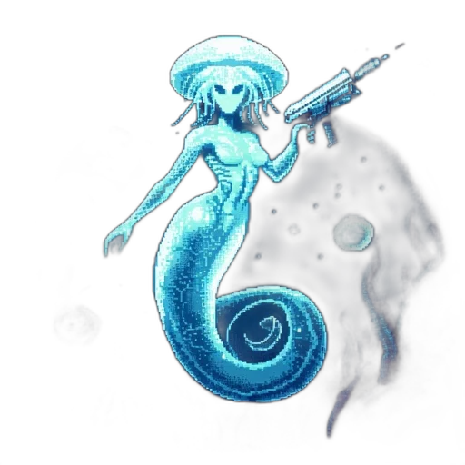 staff, creature, concept art, fantasy art, pixel art, watercolor, underwater, blue transparent PNG cut-out