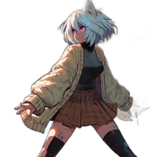 jacket, dress, staff, weapon, concept art, watercolor, anime, pixel art transparent PNG cut-out
