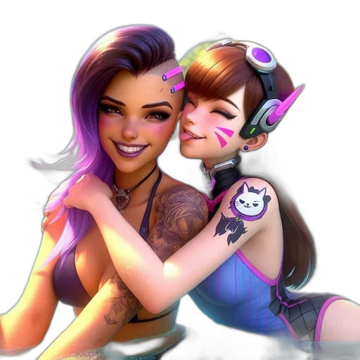 fantasy art, concept art, photorealistic, pixel art, two, animated, characters, tattoos transparent PNG cut-out