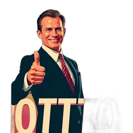 robot, jacket, staff, 3d render, vintage-style, poster, featuring, man transparent PNG cut-out