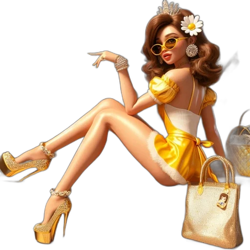 jewelry, dress, cartoon, concept art, fantasy art, photorealistic, golden, female transparent PNG cut-out