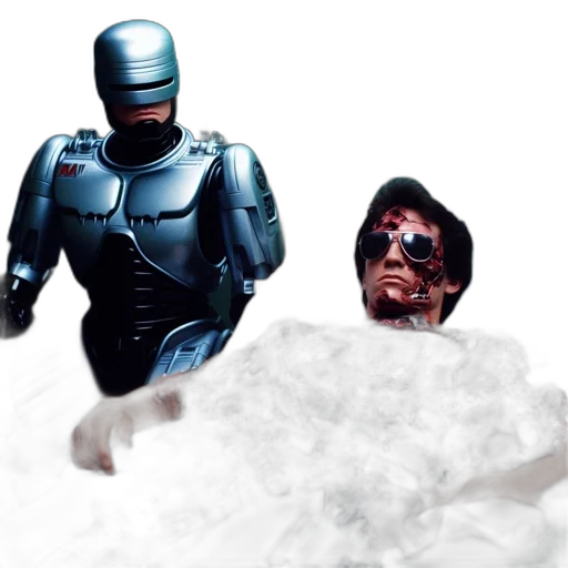 robot, concept art, 3d render, comic book art, vaporwave, outer space, fog, snow transparent PNG cut-out