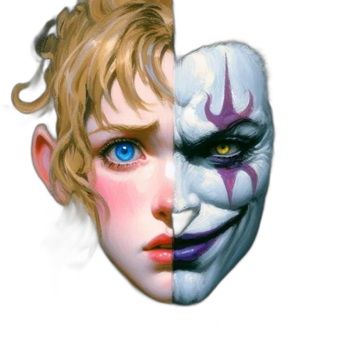 mask, face, concept art, fantasy art, watercolor, comic book art, blue, pastel transparent PNG cut-out