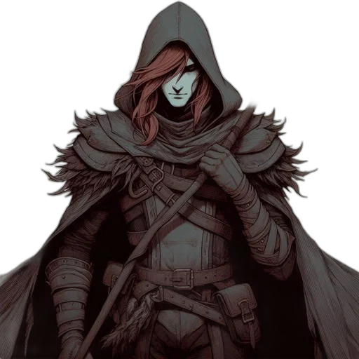 mask, jacket, weapon, staff, concept art, comic book art, fantasy art, pixel art transparent PNG cut-out