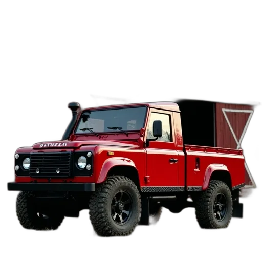 car, 3d render, photorealistic, concept art, red, defender, truck, parked transparent PNG cut-out