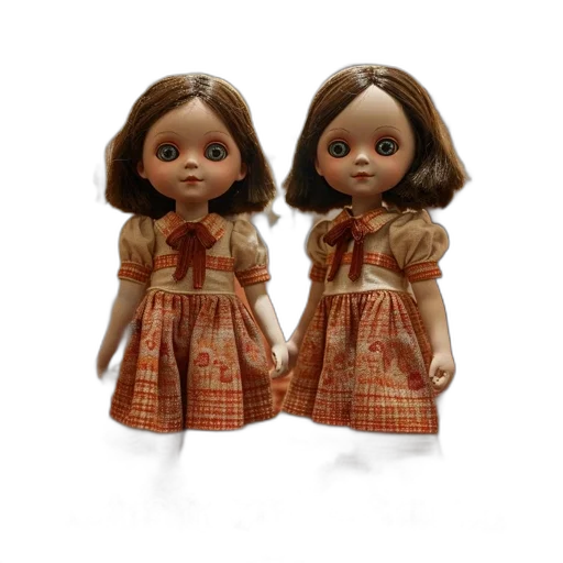 dress, 3d render, concept art, two, identical, dolls, wearing, matching transparent PNG cut-out