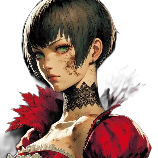 face, concept art, comic book art, fantasy art, cyberpunk, red, dark, close-up transparent PNG cut-out