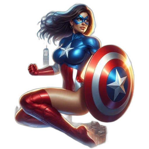 comic book art, concept art, cartoon, fantasy art, female, superhero, adorned, patriotic transparent PNG cut-out
