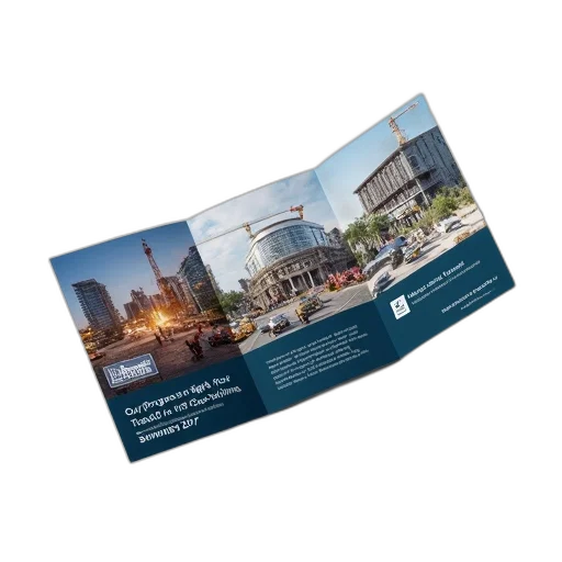 tri-fold, brochure, three, panels, showcasing, construction, project, left transparent PNG cut-out