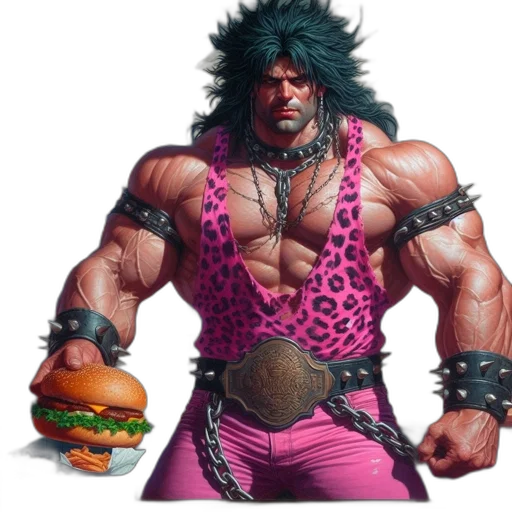 food, animal, weapon, concept art, vaporwave, pixel art, fantasy art, muscular transparent PNG cut-out