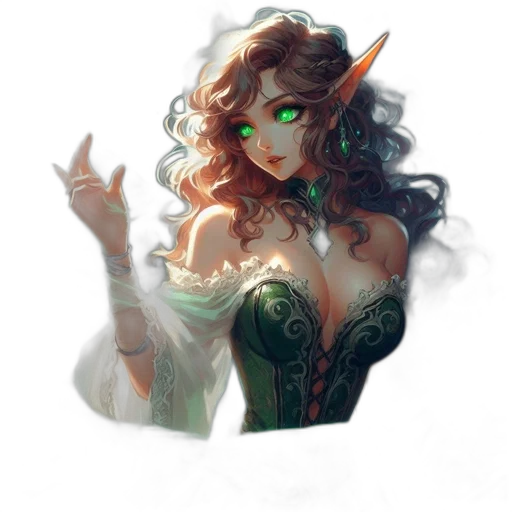 dress, staff, dragon, fantasy art, concept art, pixel art, comic book art, green transparent PNG cut-out