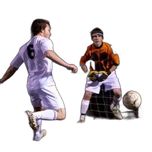 photorealistic, soccer, player, white, kicks, ball, towards, goal transparent PNG cut-out