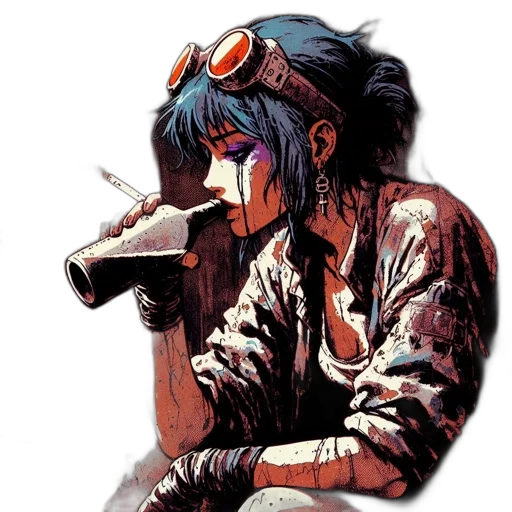 food, weapon, cyberpunk, comic book art, concept art, watercolor, blue, dark transparent PNG cut-out