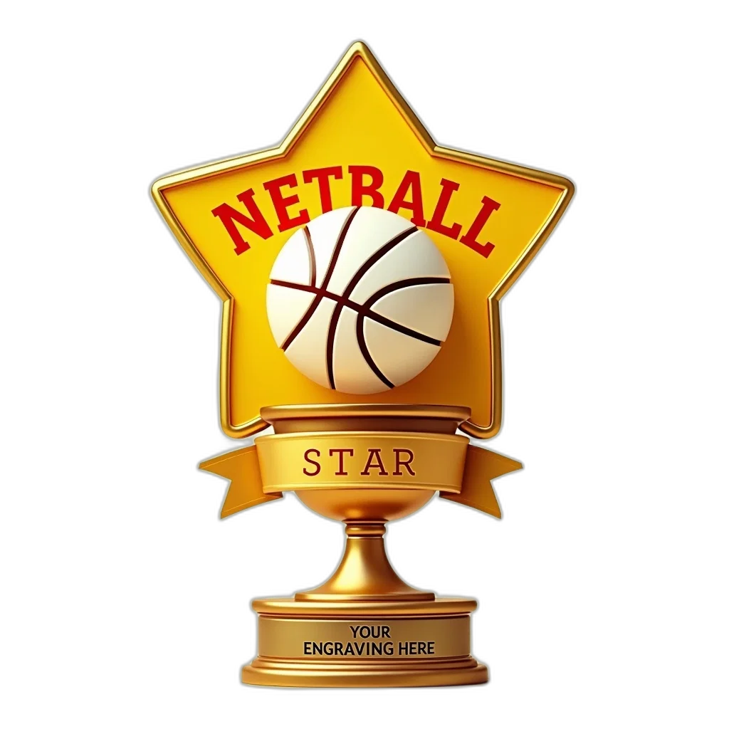 golden, trophy, star-shaped, base, basketball, top, featuring, yellow transparent PNG cut-out