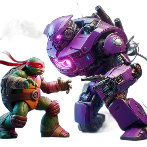 robot, concept art, 3d render, teenage, mutant, ninja, turtle, wielding transparent PNG cut-out