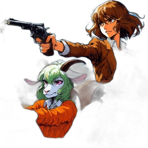 weapon, animal, staff, jacket, concept art, anime, pixel art, fantasy art transparent PNG cut-out