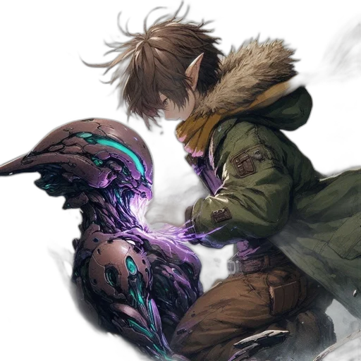 dragon, weapon, sword, jacket, concept art, fantasy art, cyberpunk, anime transparent PNG cut-out