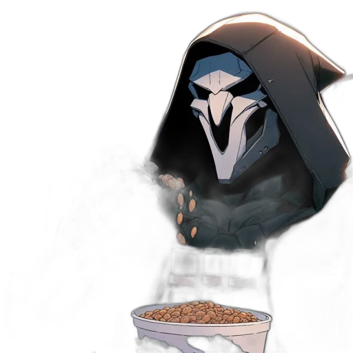 mask, food, concept art, comic book art, cartoon, pixel art, fog, dimly transparent PNG cut-out