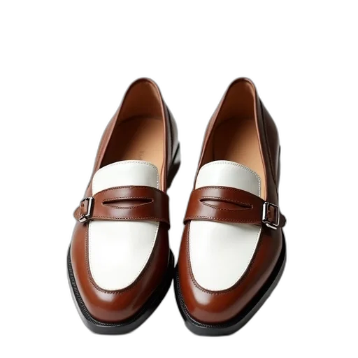 shoes, pair, brown, white, loafers, toe, cap, leather transparent PNG cut-out