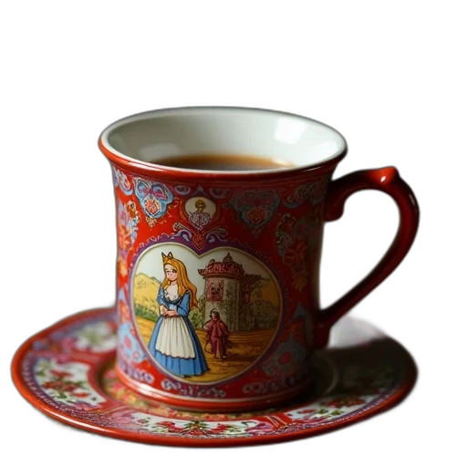 photorealistic, oil painting, mug, picture transparent PNG cut-out