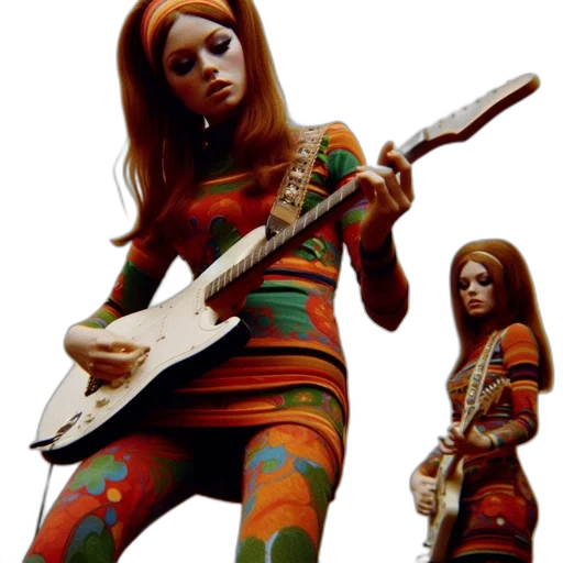 concept art, 3d render, photorealistic, fantasy art, outer space, two, psychadelically-clad, musicians transparent PNG cut-out