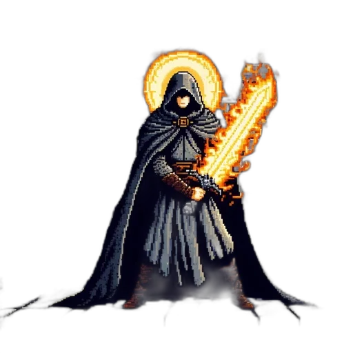 sword, staff, weapon, concept art, fantasy art, pixel art, comic book art, fire transparent PNG cut-out