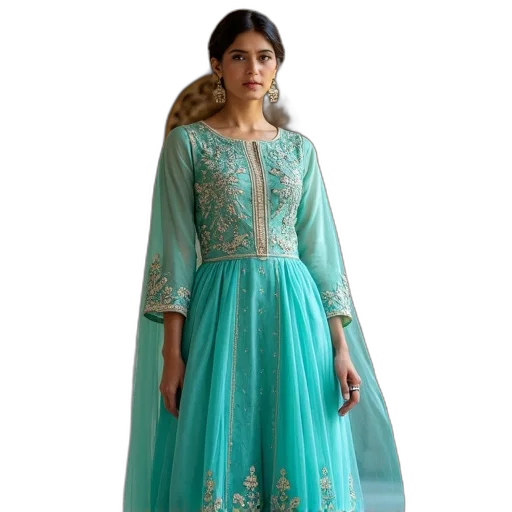 dress, blue, green, delightful transparent PNG cut-out