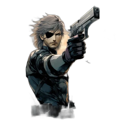 weapon, concept art, pixel art, comic book art, cyberpunk, male, character, silver transparent PNG cut-out
