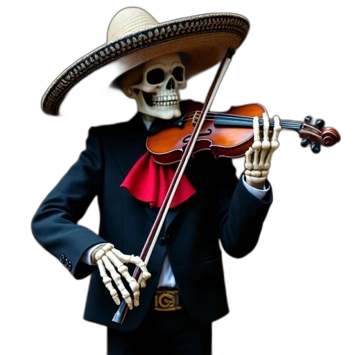 hat, staff, mask, jacket, photorealistic, concept art, 3d render, skeleton transparent PNG cut-out