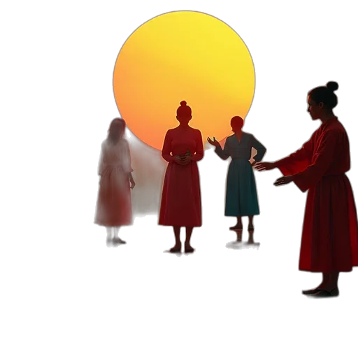 staff, dress, umbrella, concept art, sunset, fire, fog, red transparent PNG cut-out