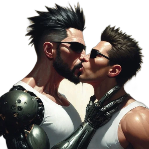 mask, concept art, comic book art, cyberpunk, fantasy art, two, men, one transparent PNG cut-out