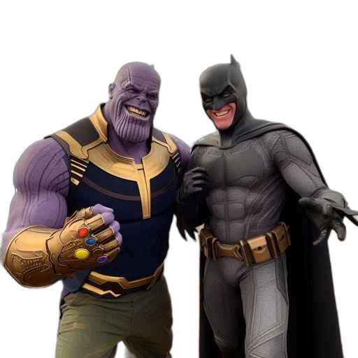 comic book art, concept art, 3d render, fantasy art, dark, two, superheroes, thanos transparent PNG cut-out