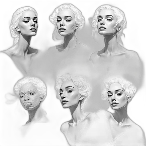 face, crown, creature, concept art, fantasy art, photorealistic, 3d render, monochrome transparent PNG cut-out