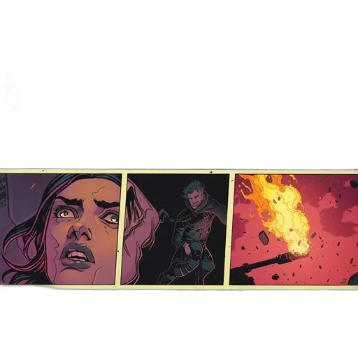 comic book art, concept art, fire, series, panels, depict, building, accompanying transparent PNG cut-out