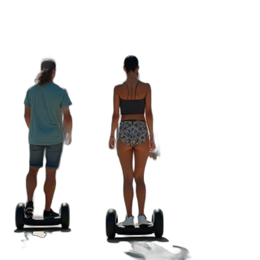group, people, riding, hoverboards, down, pedestrian, walkway, black transparent PNG cut-out