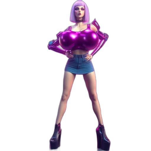 dress, jacket, weapon, robot, concept art, 3d render, cyberpunk, vaporwave transparent PNG cut-out