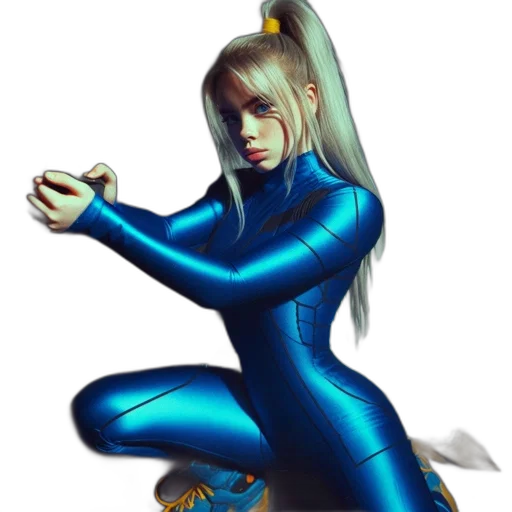 concept art, fantasy art, pixel art, 3d render, blue, woman, bodysuit, blonde transparent PNG cut-out