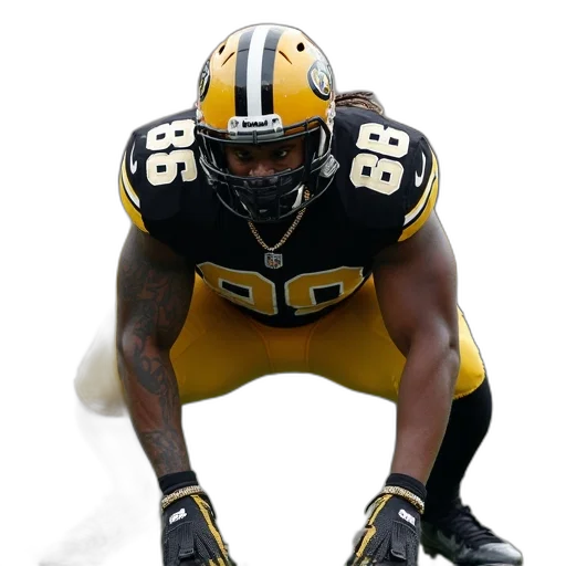 football, player, black, gold, uniform, number, crouched, down transparent PNG cut-out